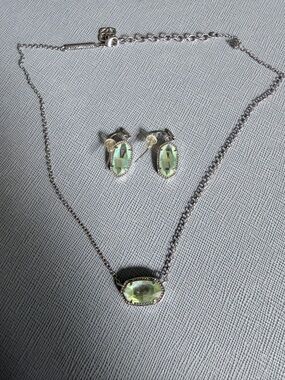 Silver Necklace and Earring Set with Light Green Crystal - Kendra Scott